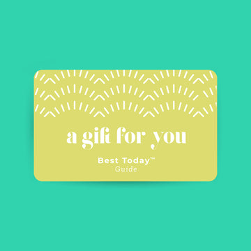 Best Today Guide Gift Card in white lettering with a lime green background and BTB logo marks at the top