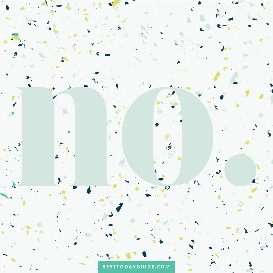 The word “No” in teal, blue and lime green with Confetti background Wallpaper, Screensaver