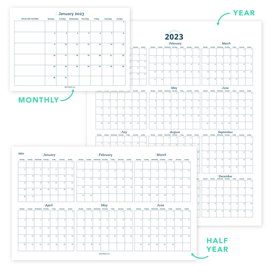 2023 Wall Calendar 3 for 1 Bundle: Annual + Monthly